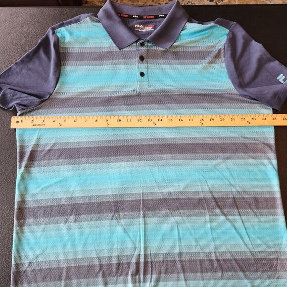 Fila Sport Polo Shirt Golf Blue Geometric Performance Stretch Mens XL EUC - Picture 9 of 10